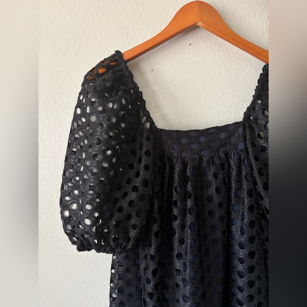 Kimchi Blue Moe Dot Lace Mini Dress with Puff Sleeves Black Navy Women’s Small - Picture 6 of 12
